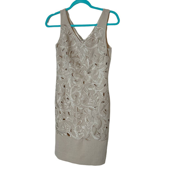 Antonio Melani Tan Sleeveless Dress with Cutouts and Embroidery, Size 2 - Picture 1 of 5